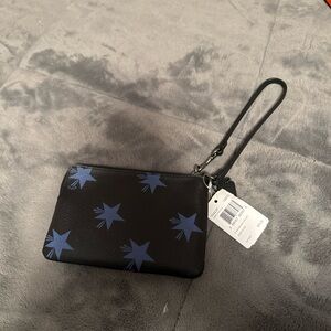 Coach Limited Edition Star Canyon Corner Zip Wristlet in Black w/ Blue Stars NEW